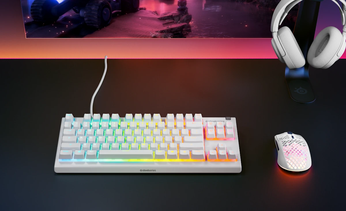 STEELSERIES מקלדת גיימרים Apex 3 TKL US LED לבן – תמונה 3